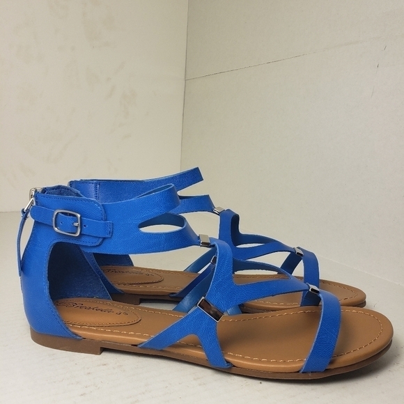 Breckelles Blue Open Toe Slip-On Zip Sandals Sz 8 - Picture 6 of 10